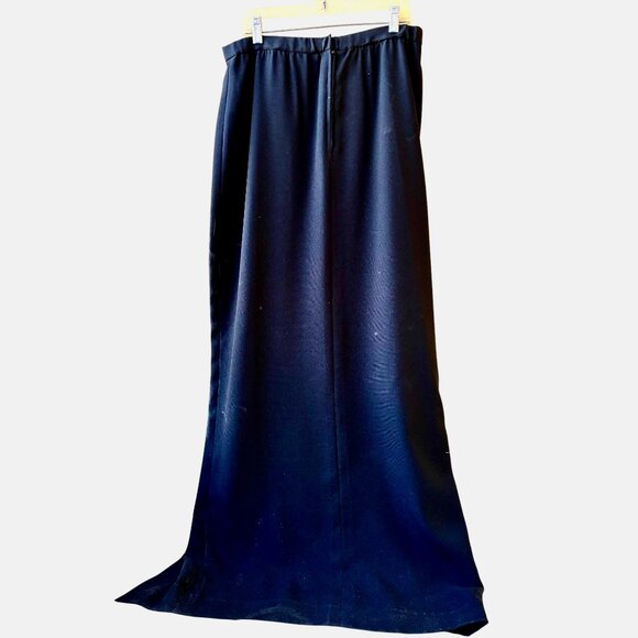 Vintage 80's Long Maxi Black Skirt Made in Hong Kong Deep Slit Lined Womens 12 - Picture 12 of 14